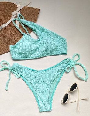 One Shoulder Irregular Cut Hollow Out Fruit Green Women Two Pieces Bikini Set H655