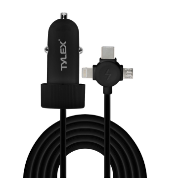 Tylex X-B09 3 in 1 Cable 2.4A For Lighting Micro USB Type C Fast Charging Car Charger
