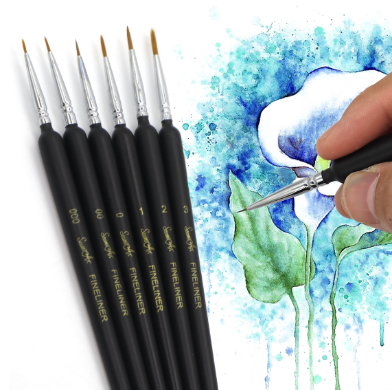 SeamiArt 6 Pcs. Set Hook Line Detail Painting Brush For Watercolor Oil Acrylic Gouache Paint
