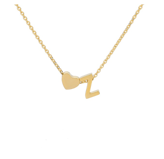 Maxzone Fashion Tiny Heart Initial Letter Necklaces For Women Stainless Steel Gold Silver Color Choker Pendant Necklace Boho Jewelry Z