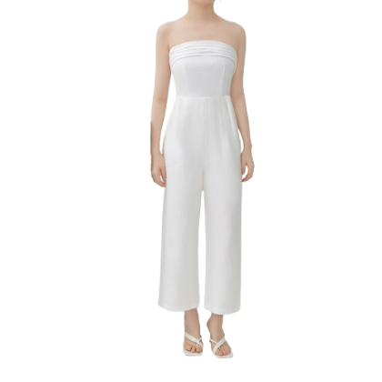 Lovito Women Casual Plain Pleated Jumpsuit L68ED210 (White)