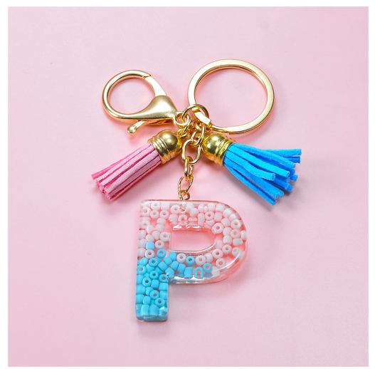 A-Z 26 Letter Silicone Beads Filling Keychain Candy Color Name Initial Resin Keyring DIY Accessories Women Bag Ornaments P
