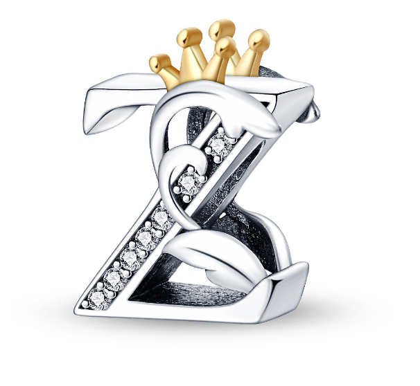 2023 New Pandora Charm 925 Sterling Silver 26 A-Z Letters With Beards Crown Letter Pendant Suitable Z