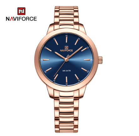 Naviforce Women Top Brand Luxury Crystal Rose Gold Steel Ladies Bracelet Date Girl Clock ROSEGOLD BLUE