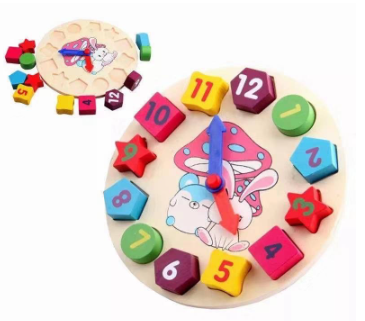 Shape Puzzle Wooden clock Geometry Numbers Stacking Blocks Kids Toys without box