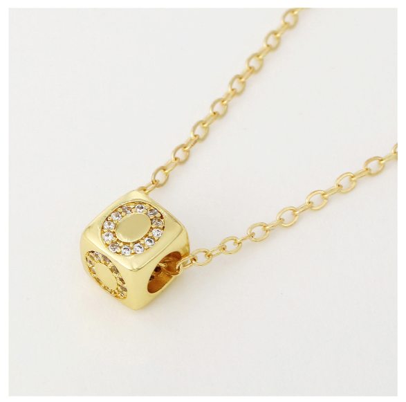 18K Gold Plated Titanium Steel English Letter Pendant Necklace Collar Chain Women's Fashion Copper Inlaid Zircon Dice Necklace Neckchain O