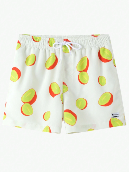 Manfinity Swimmode Men's Fruit Print Drawstring Elastic Waist Loose Beach Shorts For Vacation