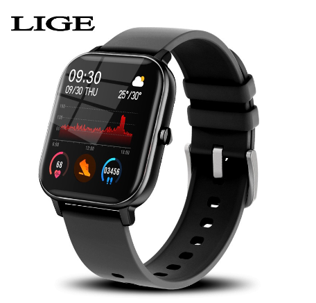 LIGE Fashion Smart Watch for Women Heart Rate Blood Pressure Multifunctional Sport Relo for Men Waterproof Smartwatch BLACK