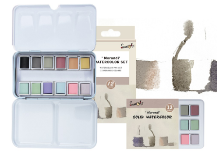 SeamiArt 12 colors Tin Box Solid Watercolor Morandi Color Water Color Paint for Cartoon & Portraits Painting Drawing Art Supplies