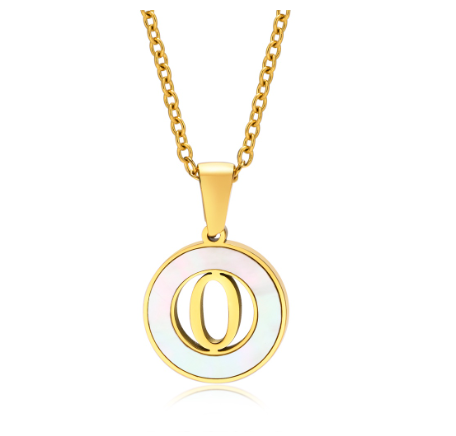 Vnox 18K Gold Stainless Steel Letters Pendant Necklace,Round Hollow 26 Alphabet Necklace for Women O