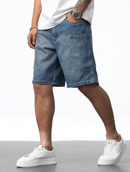 Manfinity Hypemode Men's Summer Casual Denim Shorts With Multiple Pockets, Summer Jean Shorts