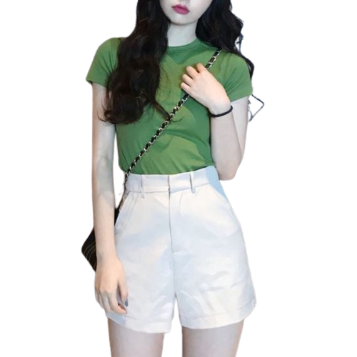 Lovito Casual Plain Round Neck Short Sleeves T-Shirt for Women LNE06070 (Green)