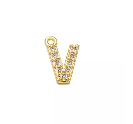 Vnox 9x11.5mm Brass Cubic Zirconia Crystal 26 Letter Charms Pendants for Women Necklace Earring Jewelry Accessories V