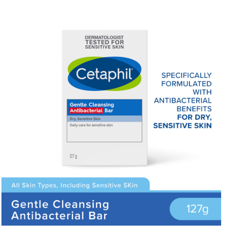 Cetaphil Gentle Cleansing Antibacterial Bar 127g (For Dry and Sensitive Skin / Body Bar Soap)