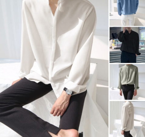 Men's Summer Casual Long Sleeve Plain Loose Breathable Shirt