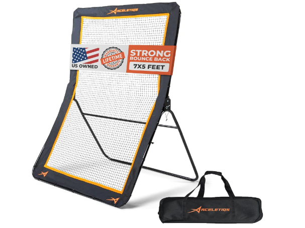 ACELETIQS Lacrosse Rebounder for Backyard 5x7 Feet Baseball Rebounder Volleyball Rebounder - Lacrosse Ball Pitchback, Throwback, Bounce Back Training Wall [Carry Bag Included]