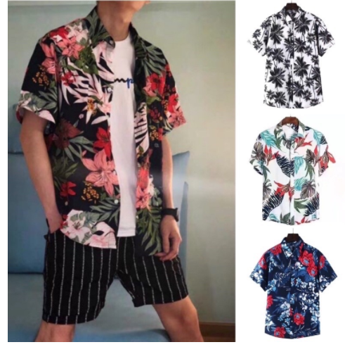 NP Summer Floral Hawaiian Polo Short Sleeve Unisex Beach Shirt