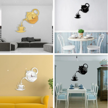 Kettle Analog Cup Teapot Modern Decoration Hanging Wall Clock Design IP
