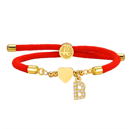 Vnox Zircon Cubic A-Z Initial Letter Women Bracelet Tree of Life Adjustable Red Rope Bracelet for Women Jewelry Gift B