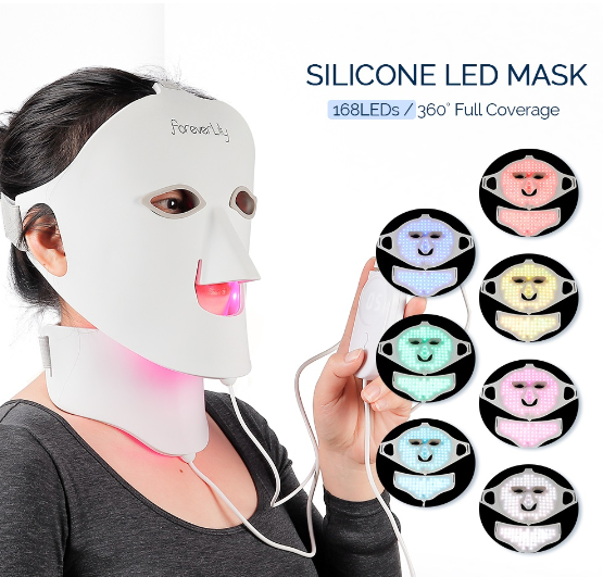 Foreverlily 50/60Hz 7 LED Therapy Spa Face+ Neck Mask The Soft Silicone Fits Perfectly On The Facial It Can Fight Acne And Clear Skin