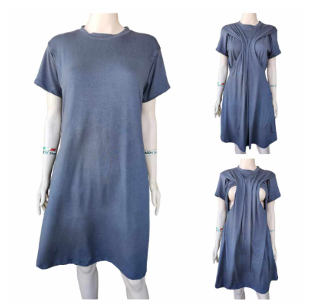Nursing Breastfeeding and Maternity Dress Fits M-XL with Side Pockets & Discreet Side Opening MD11