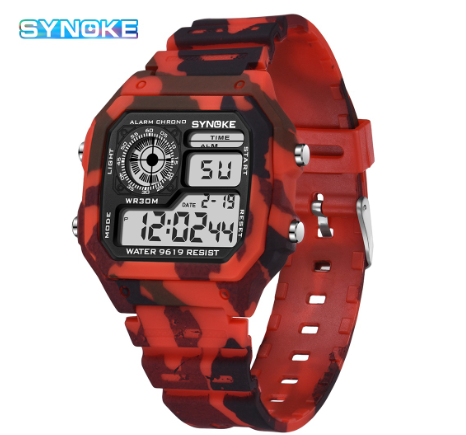 SYNOKE Watch For Men Waterproof Camouflage Watches Multi-function Digital Sports Mens Watch RED