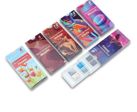 SeamiArt 6 12 Colors Portable Glittery Metallica Solid Watercolor Set For Drawing Decoration Nail Refill Half Pans