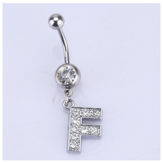26 Letter A To Z Style Charm Stainless Steel Body Piercing JewelryCrystal Rhinestone Navel Belly Button Ring F