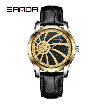 Sanda Official Star Sky Fully Automatic Mechanical Steel Band Watch Men's Glow Swimming Watch  GOLD SILVER LEATHER STRAP