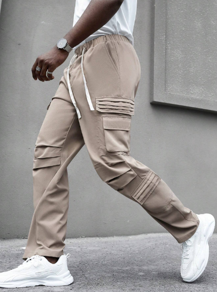 Manfinity Roghcode Men Solid Color Drawstring Waist Jogger Pants With Pockets