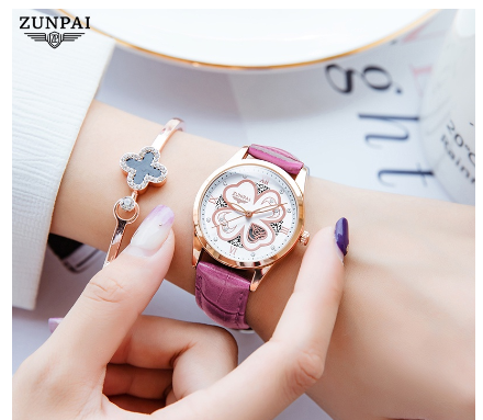 ZUNPAI Watch For Woman Original Waterproof Leather Strap Fashion Trend Elegant Girls Women Watches Quartz Analog Ladies Watch PINK