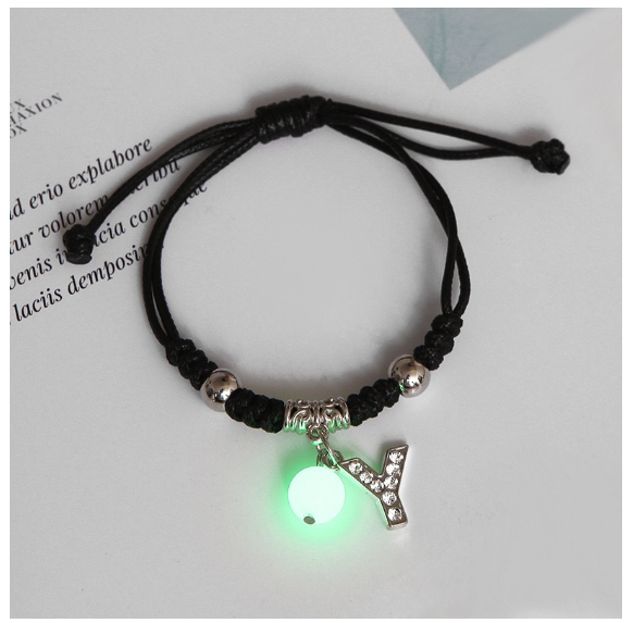 26 Letters Glow in the Dark Alphabet Initials Beaded Luminous Bracelet Women Men Birthday Gifts Y