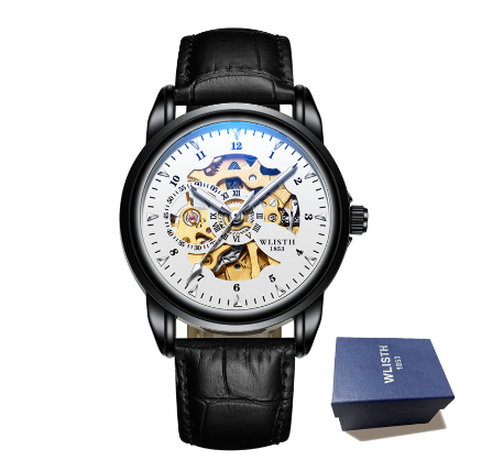 WLISTH automatic watch for men luxury brand waterproof mechanical watches Gold Skeleton Stainless Steel Steel Luminous 5