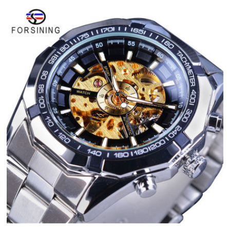 Forsining Watch for men Automatic Mechanical Watches Sport Skeleton Stainless Steel Gold Luxury Men Watch 5