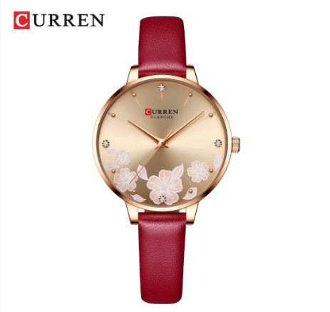CURREN Women's Watch Fashion Leather Sports Casual Quartz Waterproof 9068X RED