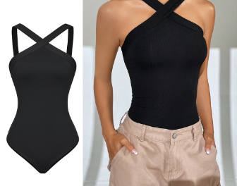 Women Casual Plain Basic Bodysuit L71ED287 Black