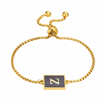 Vnox Initial Letter Black Bracelet,Gold Tone A-Z 26 Alphabet Charms Chain with Ball Clasp,Luxury Gifts for Women Z