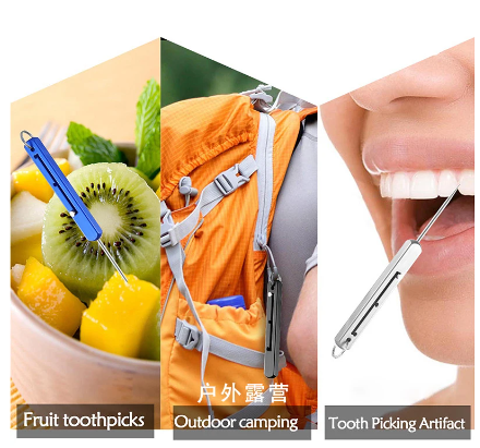 Portable EDC Retractable Toothpick High Strength Titanium Alloy Spring Push-pull Fruit Pick Gift Keychain Pendant Tooth Pick