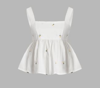 Lovito Cute Floral Ruffle Hem Cotton Embroidered Sunflower Square Neck Tank Top for Women L47AD023 White