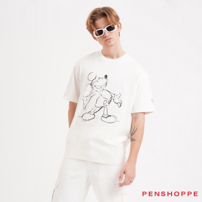 Penshoppe Disney Mickey Mouse Relaxed Fit Graphic T-Shirt For Men (Off White)
