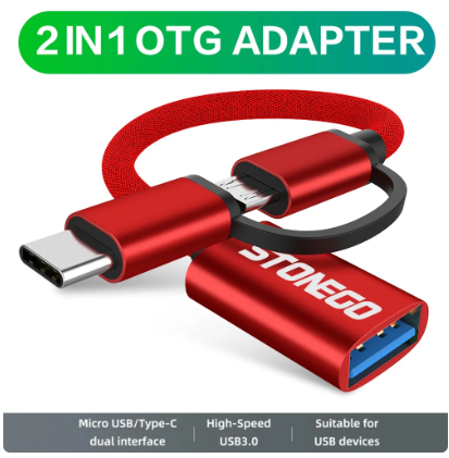 STONEGO 2 in 1 OTG Adapter Cable Nylon Braid USB 3.0 to Micro USB Type C Data Sync Adapter for Huawei for MacBook U Disk OTG