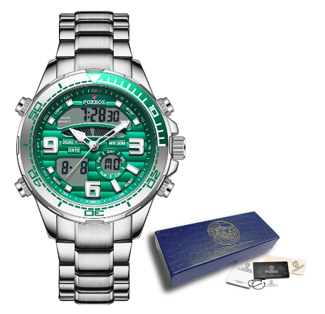 LIGE Official Watch Men Brand Sport Watches Mens Chronograph Quartz Wristwatch Date Male Watch SILVER GREEN