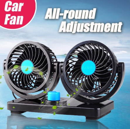 12V 24v Cooling Aircon Dual Headed Car Fan 360 Degree Rotation