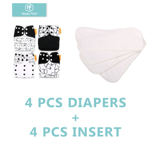 Happyflute 4Pcs Pocket Diapers Plus 4 Pcs Microfiber Insert Reusable Washable Ecological Cloth Diaper Fit 3 15kg Baby Set 35
