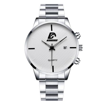 Full Steel Men's Quartz Business Waterproof Watch Men Relo Watch STEEL SILVER WHITE