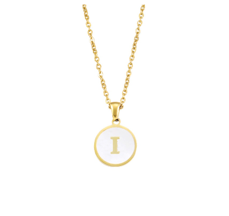 A-Z English alphabet Necklace Simple Alloy Letter Necklace Round Pendant Pendant Chain I
