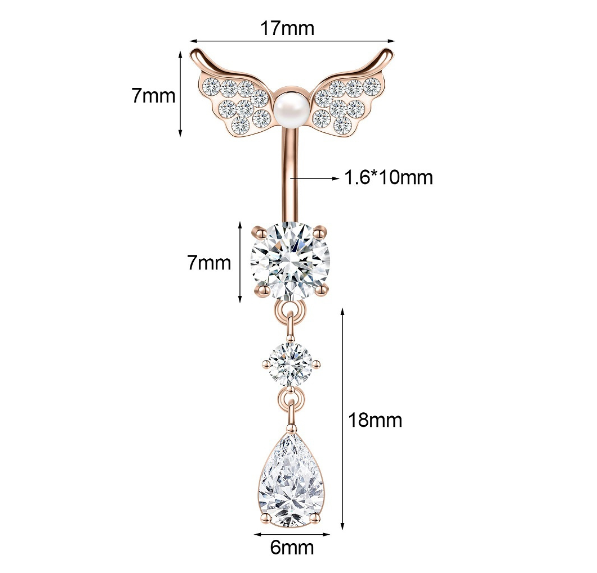 1PC Stainless Steel Navel Ring Crystal Pendant Navel Piercing Butterfly-pattern Wing-shape Heart-shape Prevent Allergy Navel Ring S17