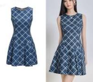 Lovito Women Pleated Pattern Dress L64AD045 Blue