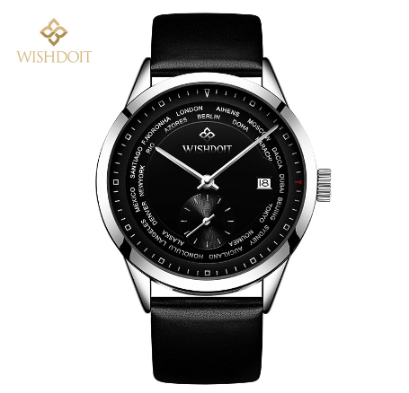 WISHDOIT Watch For Men Original Waterproof Leather Strap Business Fashion Luminous Automatic Mechanical Wristwatch BLACK
