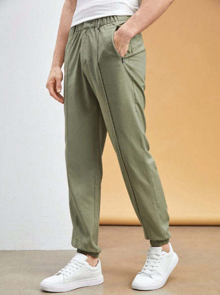 Manfinity Bizwear Men's Woven Long Mid-Waist Straight-Leg Casual Trousers, Joggers, Perfect For Everyday Wear, Suitable For Spring And Summer